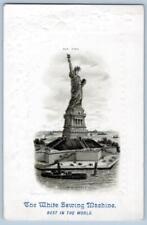 1880's WHITE SEWING MACHINE STATUE OF LIBERTY EMBOSSED VICTORIAN TRADE CARD picture