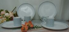 4 Vintage Mid Century Harmony House 4775 Luncheon Snack Set Plate Mug Blue white picture