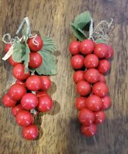 Vintage 1950s Christmas Holly & Berries Red Decor Ornament Made In Korea Set 2 A picture