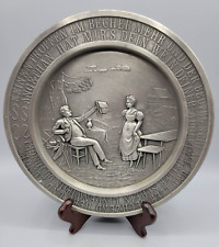 Vintage German Pewter Wall Plate Frieling Zinn Festive Drinking Wine with Maiden picture