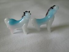Vintage Miniature Hand Blown Glass Horse Figurines (2) TINY Blue & White picture