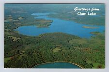 Siren WI-Wisconsin, Aerial View Clam Lake, Antique Souvenir Vintage Postcard picture
