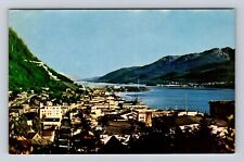 Juneau AK-Alaska, Scenic View Of City And Harbor, Vintage Souvenir Postcard picture