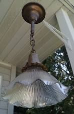 Antique 1920s MARKED Ceiling Fixture Light Hanging Lamp & Marked Holophane Shade picture
