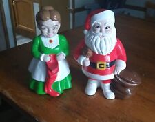 Vintage Mr and Mrs Santa Claus 1978s Ceramic Mold Figures EUC Christmas 10 inch picture