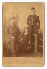 Antique c1880s Cabinet Card Lovely Family of Three.  Little Girl Holding Purse picture
