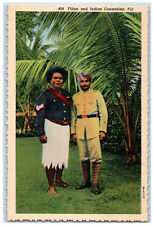 c1940's Taking Photographs of Fijian and Indian Constables Fiji Postcard picture