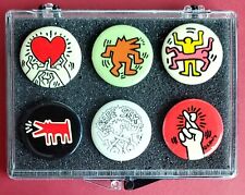 KEITH HARING 1980's Pop Shop SET 6 Pins Pin Back.  INCLUDES SAFE SEX Pin, w/case picture