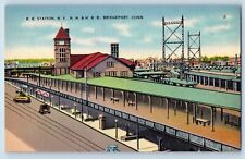 Bridgeport Connecticut Postcard RR Station NY NH & HRR Aerial View 1940 Vintage picture
