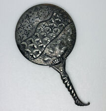 Rare 1950s Silver Plated Hand Mirror Seashells Carved Unique Art Handle 10.5” O picture