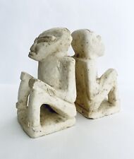 Vintage Mayan Carved Natural Stone Cream Beige Set Of 2 Bookends 7 Lbs Primitive picture