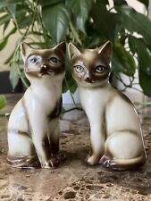 Pair of vintage ceramic SIAMESE CAT figurines salt pepper S & P 4” tall picture