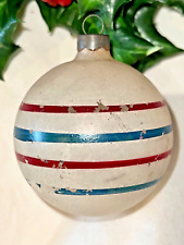 Vintage WWII ERA Unsilvered GLASS Christmas Ornament PATRIOTIC Red White Blue picture