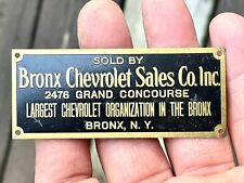 BRONX NEW YORK CHEVROLET SALES CO. INC. ANTIQUE BRASS CAR AUTO TAG  picture
