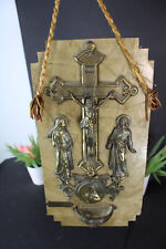 Antique Wall holy water font crucifix wall plaque panel religious picture
