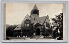 Hoyt Library Saginaw Michigan MI Trees And Historical Building Landmark Postcard picture
