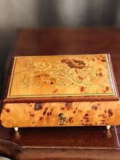 Rare Italian Marquetry Floral Pattern -On Burl Elm Wood-Hand Crafted Music Box picture