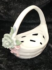 SILVESTRI Vintage White Porcelain Miniature Floral Basket ~ with Applied Flowers picture