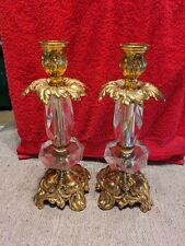 Pair Vintage Gold & Lucite Hollywood Regency Ornate Candle Holders picture