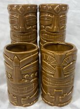 Set of 4 5” Tiki Mug 12oz Brown Ceramic Tumbler by Oriental Trading Co BRAND NEW picture