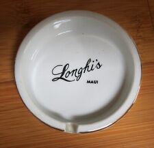Vintage Ashtray Longhi's Restaurant Maui White Ceramic Black Graphic Gold Rim 3” picture