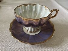Vintage Royal Sealy Japan Lavender Purple Gold Iridescent Footed Teacup & Saucer picture