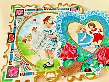 2 Valentine Cards Lacey Heart Butterfly Kids 1930's Whitney Made Die Cuts Vtg picture