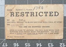 1944 US Army Restricted You Are On Shipping Orders Card picture