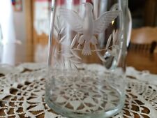 Antique Vintage Art Glass Pitcher Etched Cut American Eagle Olive Brand Pitcher picture