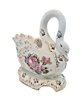 Vintage mid cnt  Glass Swan Hand Painted planter Charleton Collection Rare Roses picture