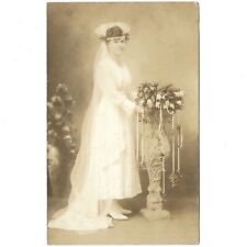 Vintage RPPC Young Bride Wedding Dress 1900s Photo Crown Veil Waterbury Conn CT picture