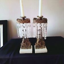 Pair of Antique Victorian Girandole Candelabra Candlesticks with Pretty Prisms picture