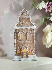 Christmas LED 14”Gingerbread Victorian House W/Beautiful Lace Swirls Frosted NEW picture