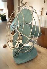 Vtg. GE 2 Sp Oscillating Table Fan F15S125 Rare Teal Blue Green-TESTED picture