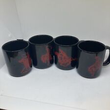 4 Vintage Marlboro Coffee Cups Mugs Black Red Cowboy Horse, Pony Express Rider picture