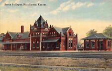 Santa Fe Railroad Train Depot Hutchinson Kansas 1913 postcard picture