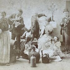 Antique 1890s People Getting Drunk At A Funeral Stereoview Photo Card P2586 picture