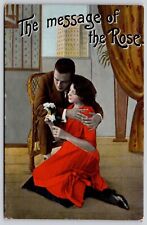 Message Of Rose Man Woman Love Greetings Postcard PM RPO Cancel WOB Note Germany picture