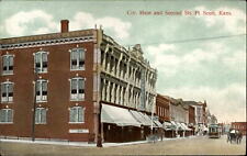 Fort Scott Kansas Main & Second St ~ trolley ~ c1910 vintage postcard picture