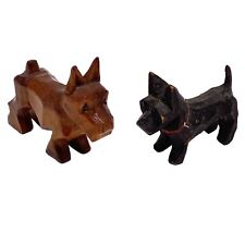 Vtg Unmatched Pair SCOTTIE Dog Terrier Carved Wood Figurines Miniatures picture
