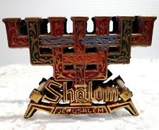 Solid Brass Enameled Shalom Jerusalem Napkin Note Holder Jewish Judaica Israel picture