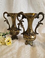 Vintage Italian Brass Vase Pair Made in Italy Shelf Decor Gold Tone Home Decor picture