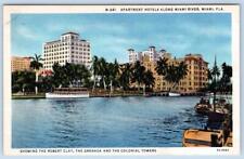 1940-50's MIAMI FLORIDA APARTMENT HOTELS ALONG RIVER VINTAGE LINEN POSTCARD picture