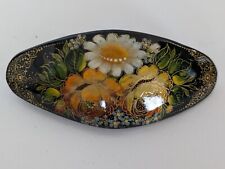 VTG Russian Hand Painted & Signed Hair Clip Daisy Black BIG picture