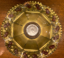 Antique Early 1900's Reverse Painted Glass Bowl Gold Base & Red Fruit Decoration picture