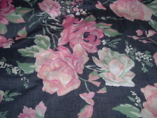 Vtg 80s Concord Pink Roses White Lilly on Blue Black Fabric Quilt Sew 84x56 #FB picture