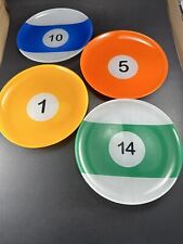Set Of 4 Pool Billiard Ball Glass Snack Sandwich Plates Dishes Luminarc. *CUTE* picture