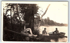 RPPC 3 Lot Springport Duck Lake ? MI Postcard Water Sled/Slide Swimming 1914 picture