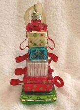FG VINTAGE CHRISTMAS ORNAMENT Painted Glass Presents RIBBON and EMBELLISHED picture