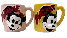 Small Vintage Disney Mickey & Minnie Face Ceramic Mugs Japan 3D yellow pink picture
